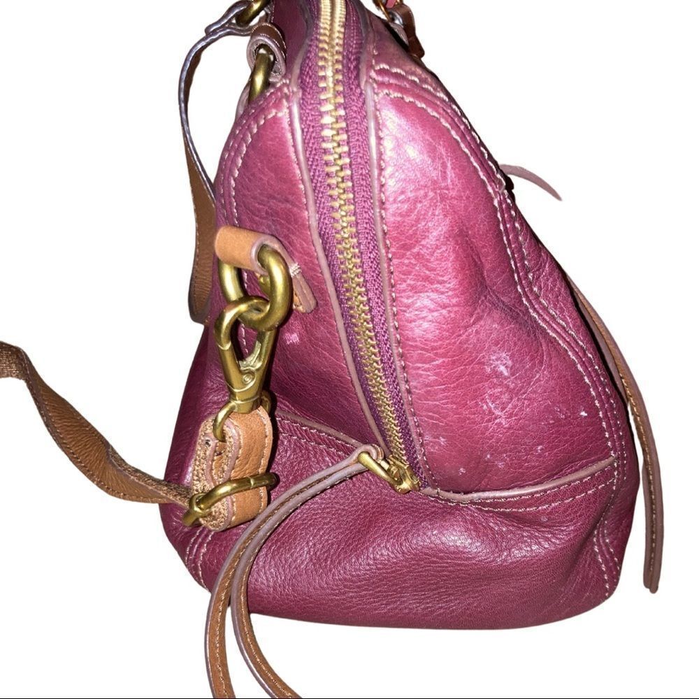 Fossil Burgundy Leather Satchel with Detachable Crossbody Strap - Picture 9 of 10